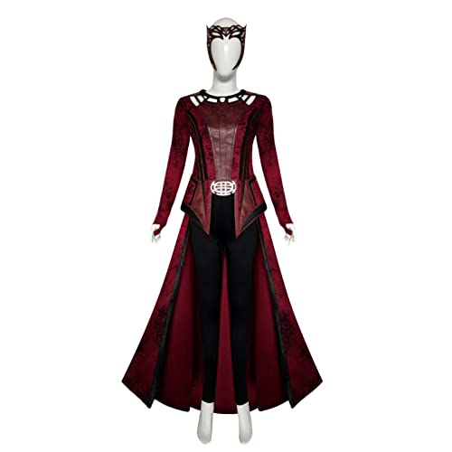 Hqroidd Wanda Maximoff Kostüm Scharlachrot Cosplay Hexe Outfit Rot Umhang Wanda Kostüm Outfit mit Kopfbedeckung (X-Large, Rot) von Hqroidd