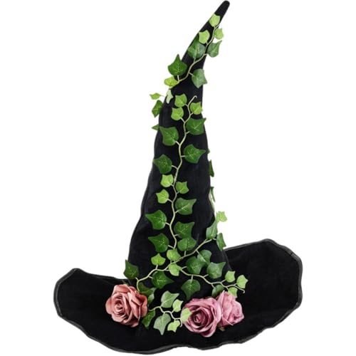 Halloween-hexenhut, Breiter Krempe, Spitzer Hut Für Erwachsene Blumen- Und Blattapplikation, Karnevalsparty-kopfbedeckungen Für Damen Und Herren von Hrippy