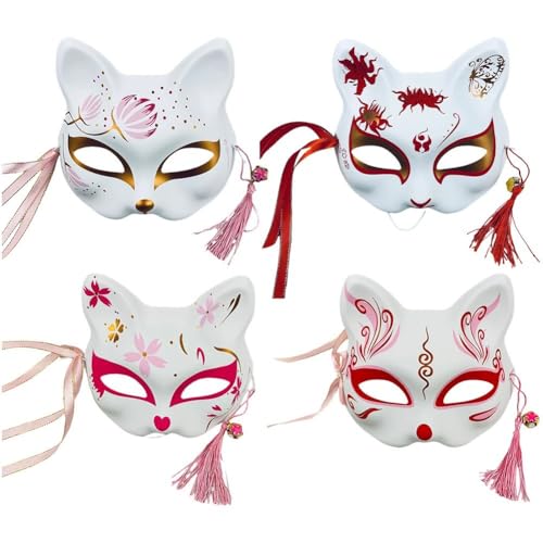 Hrippy 4 Stück Fuchsmasken, Halbgesicht, Leicht, Handbemalt, Tier-requisiten Für Halloween, Cosplay, Party, Maskerade, Festival, Erwachsene von Hrippy