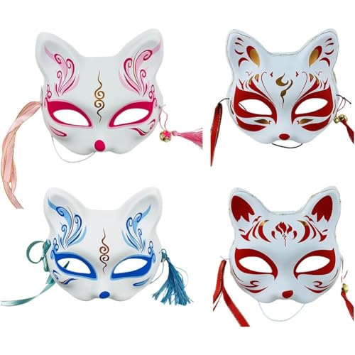 Hrippy 4 Stück Fuchsmasken, Halbgesicht, Leicht, Handbemalt, Tier-requisiten Für Halloween, Cosplay, Party, Maskerade, Festival, Erwachsene von Hrippy