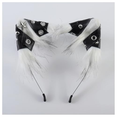Hrlace Katzenohren Stirnband Kunstpelz Fuchs Punk Gothic Katzenohren-Haarreif Halloween Cosplay Tierohren Haarreif Katze-Ohren Haarband Stirnbänder für Damen Mädchen Party Kostüm Zubehör Weiß-Schwarz Hrlace Katzenohren Stirnband Kunstpelz Fuchs Punk Gothic Katzenohren-Haarreif Halloween Cosplay Tierohren Haarreif Katze-Ohren Haarband Stirnbänder für Damen Mädchen Party Kostüm Zubehör Weiß-Schwarz von Hrlace