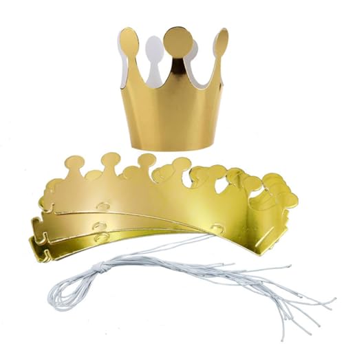 Hrlace Kronen Papier Partyhüte Geburtstagskrone Party Crown Hut Geburtstag-Papier-Hut Papierkronen Set für Kinder Erwachsene Geburtstagsfeier Foto Requisiten Dekoration Gold 10 Stück von Hrlace