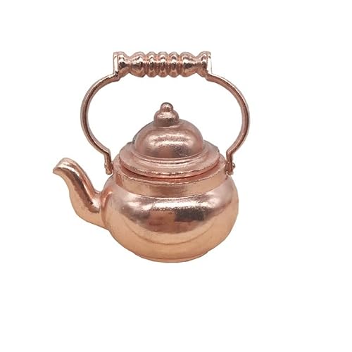 Hrlace Puppenhaus Teekessel Zubehör 1:12 Maßstab Altmodische Küchenzubehör Kupfer Wasserkessel Miniatur Wasserkessel Möbel aus Kupfer Modell Haushalt Metall (Gold), 1 Stück von Hrlace