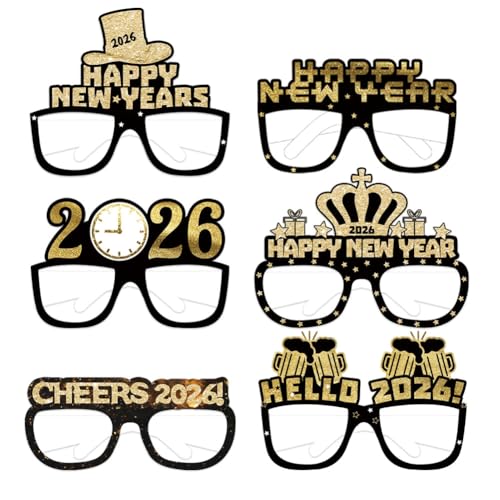 Hrlace Silvester Brille 2026 Frohes Neues Jahr Brillen Silvester Deko Schwarz Gold Happy New Year Partybrille Neujahr Deko-Brillen für Foto Requisiten Silvester-Party Dekoration Zubehör 18 Stück/Set von Hrlace
