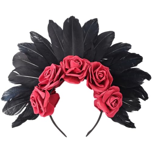 Hrtyvhin Halloween Dark Federed Flower Stirnband Komfortable Leichte Kopfbedeckungen Kostüme Kopfspeise Party Accessoire Für Cosplay von Hrtyvhin