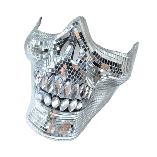 Hrtyvhin Kristallschädel Halbgesichtsmaske Kleiderzubehör Für Halloween Und Kostümpartys Mit Reflektierenden Discos Designs Geeignet von Hrtyvhin