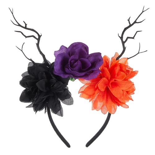 Hrtyvhin Punk Tulle Blumenhaarhoop Für Erwachsene Kinder Themen Party Kostüm Stirnband Des Todes Kopfbedeckung Halloween Kopfbedeckung von Hrtyvhin