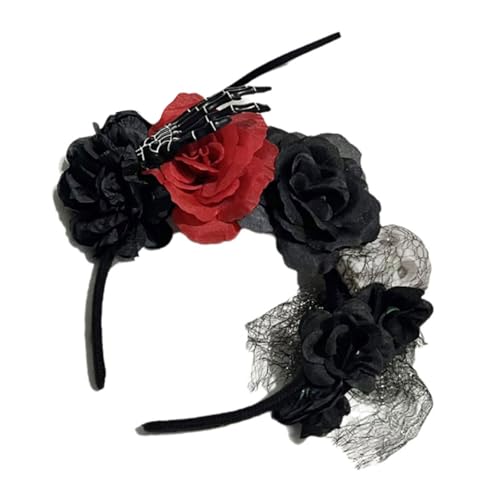 Hrtyvhin Skelettblumendekoration Stirnbänder Schädel Rosenhaarband Cosplay Frauen Kopfschmuck Für Themenpartys von Hrtyvhin