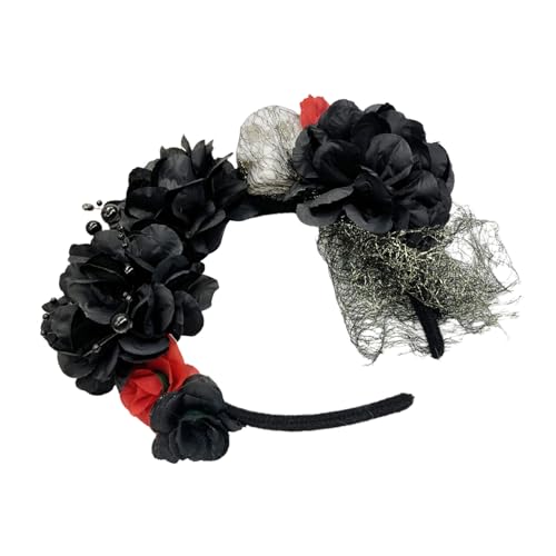 Hrtyvhin Skelettblumendekoration Stirnbänder Schädel Rosenhaarband Cosplay Frauen Kopfschmuck Für Themenpartys von Hrtyvhin
