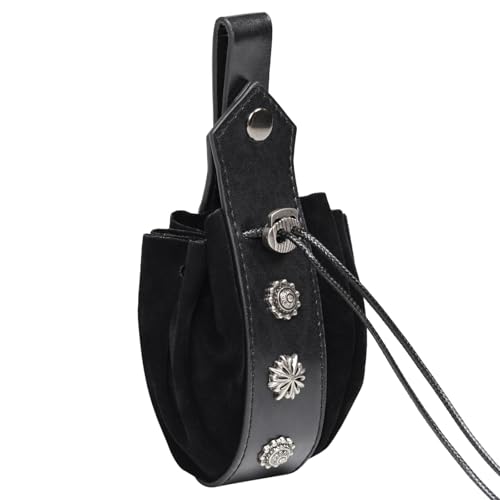 Hrtyvhin Tragbare Kordelstring Tasche Mittelalterliche PU Ledergürtelbeutel Vintage Geldbörse Halloween Schmuck Dices Bag Cosplay Vorräte von Hrtyvhin