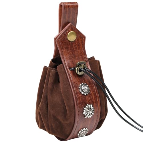 Hrtyvhin Tragbare Kordelstring Tasche Mittelalterliche PU Ledergürtelbeutel Vintage Geldbörse Halloween Schmuck Dices Bag Cosplay Vorräte von Hrtyvhin