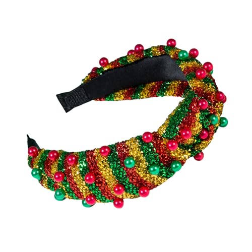 Hrtyvhin Weihnachtsstirnband Ästhetische Perlen Besetzt Pailletten Gestreiftes Haarhoop Festival Knotted Haarband Family Geting Kopfbedeckung von Hrtyvhin