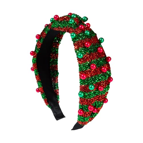 Hrtyvhin Weihnachtsstirnband Ästhetische Perlen Besetzt Pailletten Gestreiftes Haarhoop Festival Knotted Haarband Family Geting Kopfbedeckung von Hrtyvhin