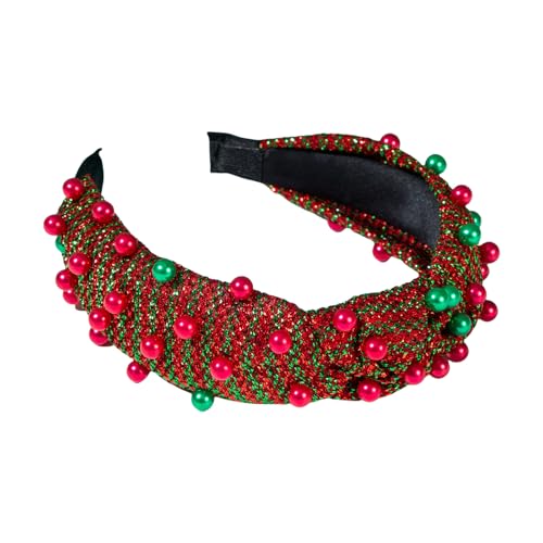 Hrtyvhin Weihnachtsstirnband Ästhetische Perlen Besetzt Pailletten Gestreiftes Haarhoop Festival Knotted Haarband Family Geting Kopfbedeckung von Hrtyvhin