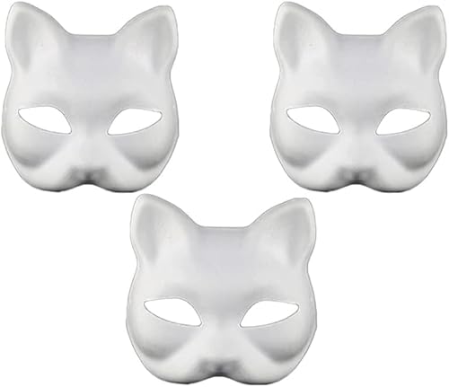 1/3/6/10 Stück Katzenmaske, DIY Blank- Therian-Maske, Masken zum Dekorieren, weiße Papiermaske, bemalbare Blank-Masken für Cosplay, Halloween, Karneval, Maskerade, Tanzparty, Festival, Aufführung, von HshDUti