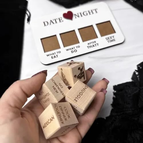Date Night Dice Wooden Portable Dice Set Romantic Funny Date Night Ideas for Couples Unique Dice Games with Pouch Storage for Couples Valentine's Day Birthday Without Bag von HshDUti