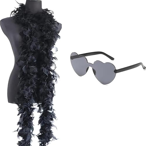 Federboa, 1,8 m, bunte Federboa mit Herz-Sonnenbrille, zarter Federschal, Truthahnboa-Federn für Party, Weihnachten, Tanzaufführungen, Hochzeiten und Karnevalsfeiern, Schwarz Federboa, 1,8 m, bunte Federboa mit Herz-Sonnenbrille, zarter Federschal, Truthahnboa-Federn für Party, Weihnachten, Tanzaufführungen, Hochzeiten und Karnevalsfeiern, Schwarz von HshDUti