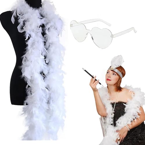 Federboa, 1,8 m, bunte Federboa mit Herz-Sonnenbrille, zarter Federschal, Truthahnboa-Federn für Party, Weihnachten, Tanzaufführungen, Hochzeiten und Karnevalsfeiern, Weiß Federboa, 1,8 m, bunte Federboa mit Herz-Sonnenbrille, zarter Federschal, Truthahnboa-Federn für Party, Weihnachten, Tanzaufführungen, Hochzeiten und Karnevalsfeiern, Weiß von HshDUti