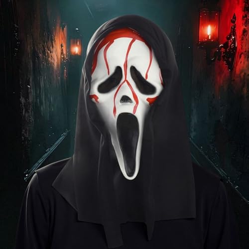Halloween Horror Scream Maske, Geist Gesichtsmaske für Kinder und Erwachsene, Unisex, geeignet für Spukhäuser, Latexmaske, Halloween Vollkopf Maskerade Kostüm Cosplay Party Dekoration Requisiten Rot Halloween Horror Scream Maske, Geist Gesichtsmaske für Kinder und Erwachsene, Unisex, geeignet für Spukhäuser, Latexmaske, Halloween Vollkopf Maskerade Kostüm Cosplay Party Dekoration Requisiten Rot von HshDUti