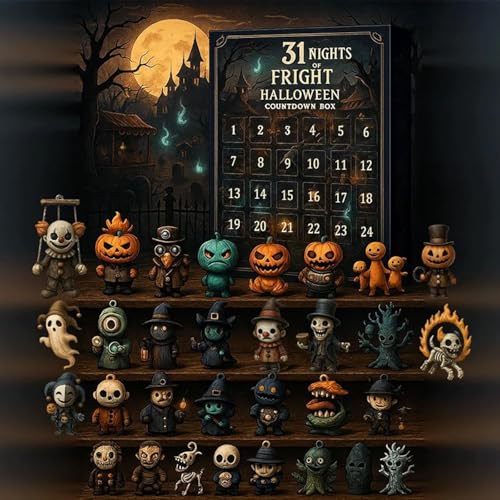 HshDUti 31 Nights of Fright - Halloween Countdown Box mit Figuren, 2025 Halloween Adventskalender Geschenkset, Sammlerstück Horror Figuren, Gruselige Puppen, Hängende Charms & Mini Dekorationen 31 HshDUti 31 Nights of Fright - Halloween Countdown Box mit Figuren, 2025 Halloween Adventskalender Geschenkset, Sammlerstück Horror Figuren, Gruselige Puppen, Hängende Charms & Mini Dekorationen 31 von HshDUti