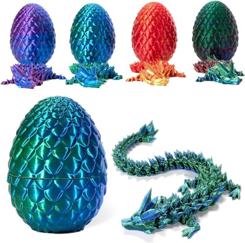 HshDUti HS4TEYFDSGY54Y 3D-gedruckter Drache im Ei, voll beweglicher Drache mit Drachenei, flexible Gelenke, Heimdekoration, Schreibtisch-Spielzeug, Heimbüro, Schreibtischspielzeug, Lasergrün von HshDUti