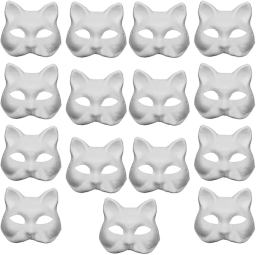HshDUti Katzenmasken, 6 Stück, selbstgemachter weißer Fuchs, Katzengesicht, blanko, handbemalt, Maskenmasken für Kinder und Erwachsene, Cosplay-Party, Halloween-Party, 15 Stück HshDUti Katzenmasken, 6 Stück, selbstgemachter weißer Fuchs, Katzengesicht, blanko, handbemalt, Maskenmasken für Kinder und Erwachsene, Cosplay-Party, Halloween-Party, 15 Stück von HshDUti