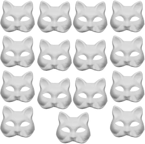 HshDUti Katzenmasken, 6 Stück, weißer Fuchs, Katzengesicht, blanko, handbemalte Masken, DIY, handbemalte Persönlichkeitsmasken für Kinder und Erwachsene, DIY-Masken, Cosplay-Party, Halloween-Party, 15 von HshDUti