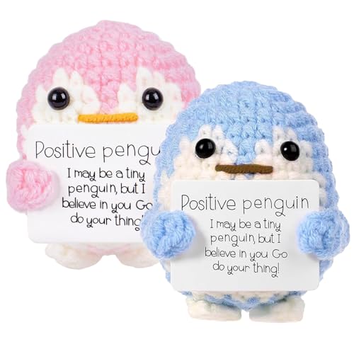 Hshenjhu 2 Stück Positiver Pinguin, 6,5cm Mini Lustiger Positiver Pinguin mit Positiver Energiekarte, Positive Penguin Geschenke, für Mädchen Jungen Geburtstagsfeier Geschenk (Rosa, Blau) von Hshenjhu