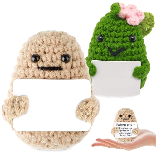 Hshenjhu 2 Stück Positiver Potatoes, 7 x 5 cm Mini Lustiger Positiver Potato mit Positiver Energiekarte, Pocket Hug Positive Potato, für Mädchen Jungen Geburtstagsfeier Geschenk von Hshenjhu