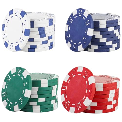 Hshenjhu 40 Stück Pokerkoffer,Pokerchips Zählchips aus Kunststoff,Poker Chip Set ohne Wert,Chips Pokerspiel und Partyzubehör für im Casinospiele und Kinder Spiel Lernen Mathematik (4 Farben) von Hshenjhu