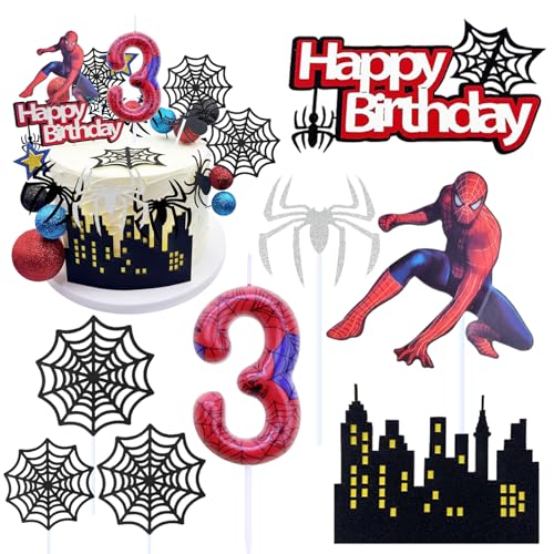 Hshenjhu 8 Stücke Spinne Tortendeko Set Kinder,3 Jahre Birthday Tortendeko,Spinnen Themen Geburtstagstorten Dekorationen,Decoration Kindergeburtstag, für Jungen Mädchen Geburtstag von Hshenjhu