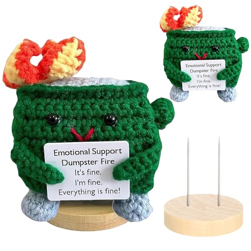 Hshenjhu Emotional Support Dumpster Fire, 8 x 8 cm Emotional Support Dumpster Doll, Handgemachte Häkelpuppe mit Positiver Karte, für Mädchen Jungen Geburtstagsfeier Geschenk (Grün) von Hshenjhu