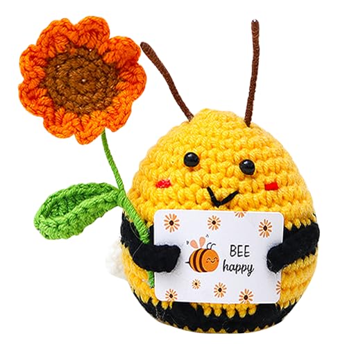 Hshenjhu Emotionale Unterstützung Kleine Biene, 12.5 x 6 cm Pocket Hug Kleine Bee, Crochet Doll with Positive Card, Pocket Hug Bee Geschenke für Mädchen Jungen Geburtstagsfeier Geschenk von Hshenjhu
