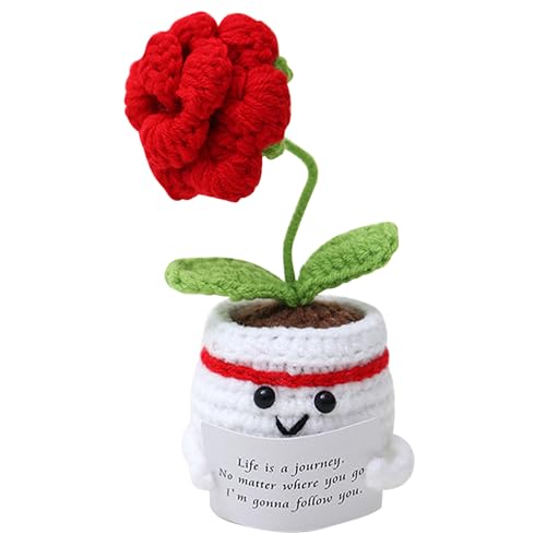 Hshenjhu Emotionale Unterstützung Rose, 14 x 5.5 cm Pocket Hug Rosen, Crochet Doll with Positive Card, Pocket Hug Rose Geschenke für Mädchen Jungen Geburtstagsfeier Geschenk von Hshenjhu