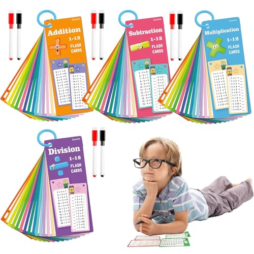 4 Stück Bücher Mathekarten,Lernen Karten für Kinder Tragbare Lernhilfe Lernkarten Kinder mit 8 Löschbaren Stiften Zeittabellenkarten Subtraktion Addition Flashkarte Multiplikations Lernkarten Division von Hshihaysx