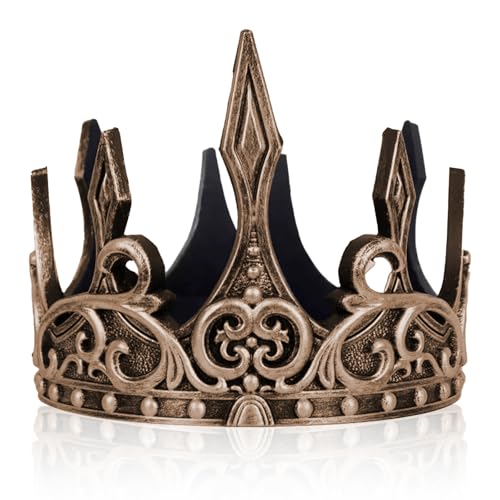 Hsrag König Kronen, Halloween Bühne Weich Verstellbar Mittelalter Königliche Kopfbedeckung Performance Kostüm Requisiten Könige Krone Set in Antik für Party Supplies von Hsrag
