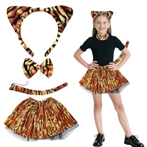 Hsrag Tiger-Kostüm für Kinder, Tigerlilien-Kostüm-Set mit Tutu-Kleid, Ohren, Stirnband, Fliege, Halloween-Tier-Outfit für Mädchen, 2–8 Jahre, 4-teilig Hsrag Tiger-Kostüm für Kinder, Tigerlilien-Kostüm-Set mit Tutu-Kleid, Ohren, Stirnband, Fliege, Halloween-Tier-Outfit für Mädchen, 2–8 Jahre, 4-teilig von Hsrag