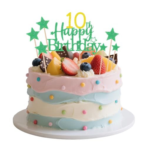 Tortenaufsatz zum 10. Geburtstag mit Glitzer-Dekoration für Kinder für Jungen und Mädchen von Hsrag
