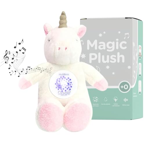 HuBorns - Nachtlicht Kuscheltier mit weißem Rauschen, Einschlafhilfe für Kinder, Geschenke für eine Babyparty, Nachtlicht Plüschtier zum Einschlafen, Weisses Rauschen Baby Sound Machine (Einhorn) von HuBorns