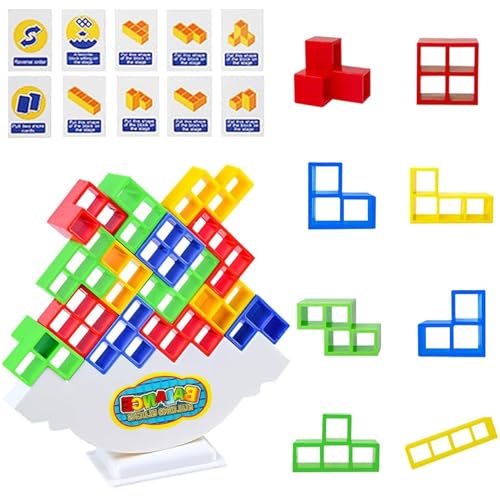 HuaMuDM 64 PCS Tetris Tower Balance Game,Tetra Tower Spiel,Tetris Tower Balance Game für Kinder und Erwachsene,Tetris Balance Toy,Dekompressions Balance Bausteine von HuaMuDM