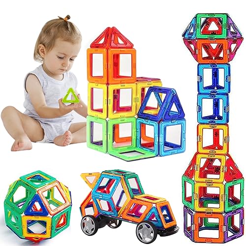 HuaMuDM Magnetische Bausteine 56 Teile,Magneten Fuer Kinder Magnetbausteine Set,Magneten Kinder Magnetbausteine,Magnetspielzeug,Spielzeug ab 3 4 5 6 7 8 9 Jahre Junge Jungen Mädchen von HuaMuDM