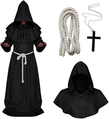 Mönch Robe Kostüm,Mönch Priester Gewand Halloween Kostüm,Mittelalterliche Kapuze Herren Männer Mönchskutte,Mönch Robe Kostüm Mittelalter Umhang mit Großer Kapuzenumhang Seilgürtel Kreuzhalskette(XL) Mönch Robe Kostüm,Mönch Priester Gewand Halloween Kostüm,Mittelalterliche Kapuze Herren Männer Mönchskutte,Mönch Robe Kostüm Mittelalter Umhang mit Großer Kapuzenumhang Seilgürtel Kreuzhalskette(XL) von HuaMuDM