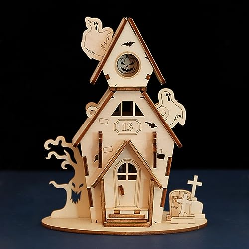 HuaCan 3D Puzzle Holz Haunted Haus Holzpuzzle Geisthaus Spielzeug Modellbausatz für Erwachsene und Kinder Modellbau Dekor Schwierigkeitsgrad 2 Sterne von Huacan