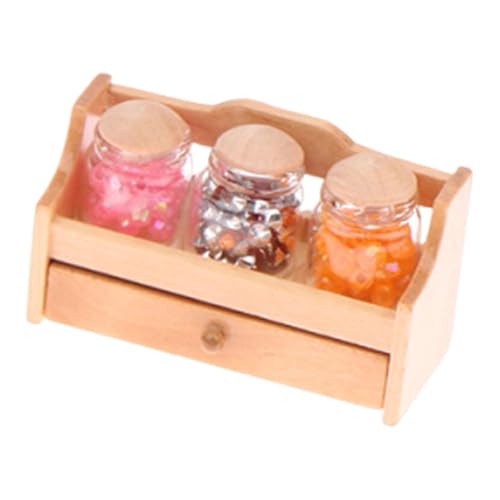 Bonbongläser im Maßstab 1/12, Miniatur-Holzregal, Dekorationsrequisiten, Lagerregal, Puppenhaus, Lebensmittelgläser mit Scheiben für Restaurants, Holz von HuadaXtai