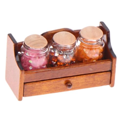 Bonbongläser im Maßstab 1/12, Miniatur-Holzregal, Dekorationsrequisiten, Lagerregal, Puppenhaus, Lebensmittelgläser mit Scheiben für Restaurants, Rot von HuadaXtai