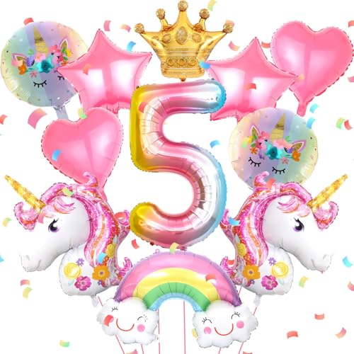 12 Stück Rosa Luftballon Einhorn Geburtstagsdeko 5 Jahre Mädchen Runde Folienballon Einhorn Kindergeburtstag Party Deko Mit Krone/Regenbogen/Stern/Herz/Band/Zahl Für Einhorn Thema Festival Party 12 Stück Rosa Luftballon Einhorn Geburtstagsdeko 5 Jahre Mädchen Runde Folienballon Einhorn Kindergeburtstag Party Deko Mit Krone/Regenbogen/Stern/Herz/Band/Zahl Für Einhorn Thema Festival Party von Huahuanghui