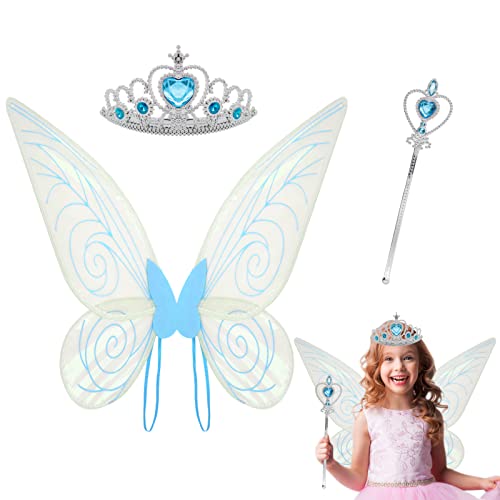 Feenflügel Kinder mit Zauberstab Glitzer und Krone,Schmetterlingsflügel Kinder,Feen Kostüm Kinder Mädchen Für Karneval Requisiten Cosplay Geburtstag Weihnachten Themed Party (Transparente) von Huahuanghui