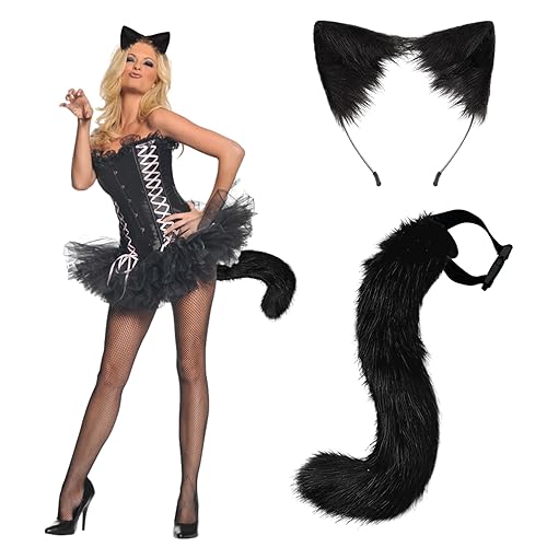 Fuchs Wolf Katze Ohren Schwanz,Halloween Cosplay Kostüm Zubehör Ohren und Schwanz Set,Kunstpelz Plüsch Ohren Schwanz Erwachsene Kinder Cosplay,Damen Halloween Karneval von Huahuanghui