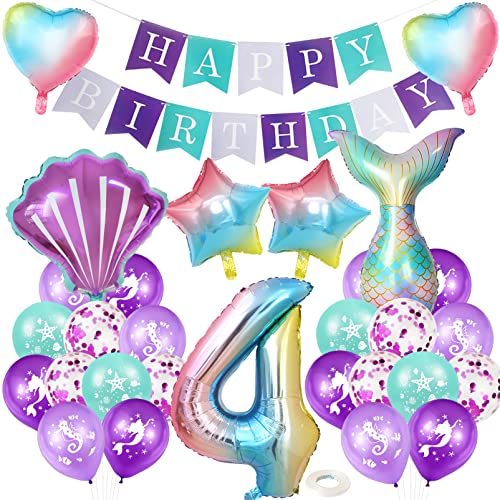 Meerjungfrau Geburtstag Deko 4 Jahre,XXL Regenbogen Zahlen 4 Folien Luftballon,Meerjungfrauen Luftballon 4 Jahre,Geburtstagsdeko Mädchen,Meerjungfrauen Thema Party Set von Huahuanghui