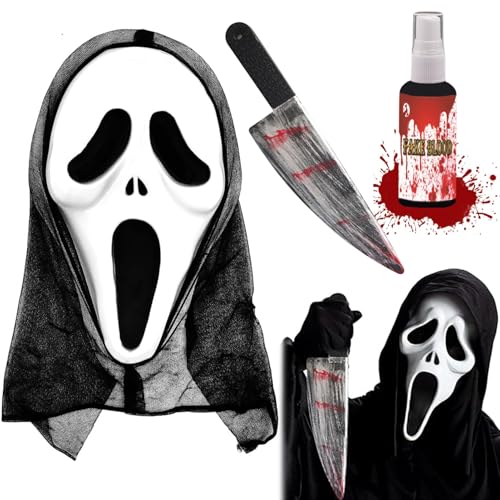Huahuanghui Halloween scream maske ghostface,scary masken,Ghostface Horror Verkleidung- mit Kunstblut,Scream Messer -Scream Maske Kostümmaske Set für Karneval, Fasching, Halloween Huahuanghui Halloween scream maske ghostface,scary masken,Ghostface Horror Verkleidung- mit Kunstblut,Scream Messer -Scream Maske Kostümmaske Set für Karneval, Fasching, Halloween von Huahuanghui